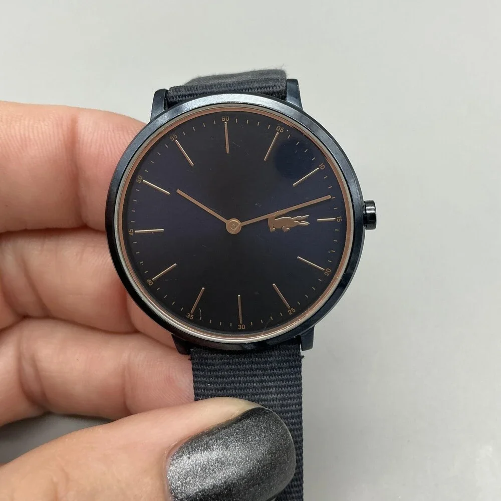 Lacoste Womens Watch 35mm Black Dial Leather Fabric 3 ATM New Battery